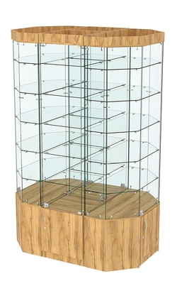 Стеклянная островная широкая с пятью полками витрина серии Истра №821-О-450, Дуб Золотистый