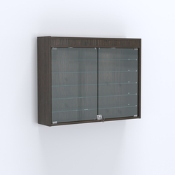 Витрина настенная №203-7А широкая с фризом и пятью стеклянными полками, Дуб Венге