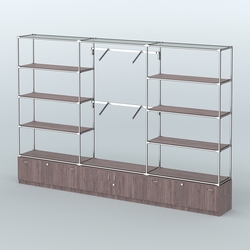 Торговая система ХРОМ без ДСП 3600 мм с тумбами Т11, Т21, полками ДСП и поручнями №4, Ясень Анкор темный