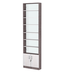 Стеллаж из ДСП с 6-ю полками 150x600 мм серии LEVEL-6 №2-1 (З/C - СТЕКЛО), Ясень Анкор темный + Ясень Анкор светлый