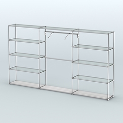 Торговая система ХРОМ без ДСП 3600 мм с прозрачными полками и поручнями №9, Ясень Анкор светлый