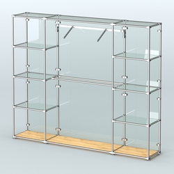 Торговая система ХРОМ (задняя стенка - стекло) 2430 мм с прозрачными полками и поручнями №11, Дуб Золотистый