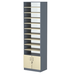 Стеллаж из ДСП с 9-ю полками 400x600 мм серии LEVEL-9 №7-1 (З/C - СТЕКЛО), Темно-серый + Крем Вайс