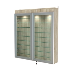 Витрина настенная №4-7А с фризом и девятью стеклянными полками серии Collecto, Дуб Сонома