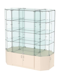 Стеклянная островная большая витрина с прозрачным верхом серии Истра №805-О-900, Крем Вайс