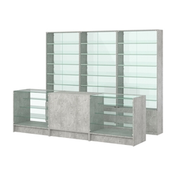 Комплект витрин с наклонными полками SL-6 №12-1 и прилавков ЭК-4, Метрополитан Грей