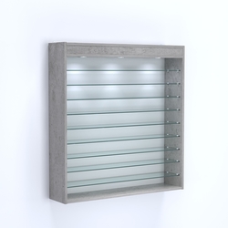 Витрина настенная №204-7Г открытая с фризом и девятью полками из стекла, Бетон Чикаго светло-серый F186 ST9