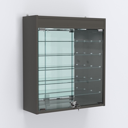 Витрина настенная №201-8А с пятью полками, подсветкой и зеркалом, Черный