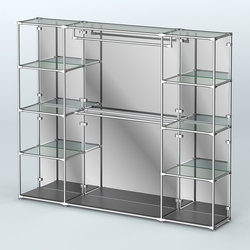 Торговая система ХРОМ (задняя стенка - зеркало) 2430 мм с прозрачными полками и поручнями №3, Черный