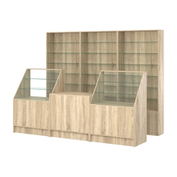 Комплект стеллажей со стеклянными полками U-6 №12 и прилавков ЭК-07, Дуб сонома