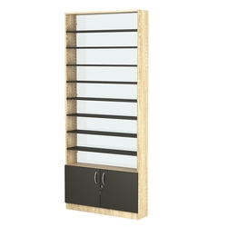 Стеллаж из ДСП с 8-ю полками 200x900 мм серии LEVEL-8 №10-1 (З/C - СТЕКЛО), Дуб Сонома + Черный