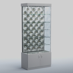 Высокая стеклянная витрина КАПИТОНЕ №501, Серый + Экокожа серебристая