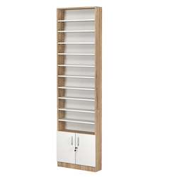 Стеллаж из ДСП с 10-ю полками 150x600 мм серии LEVEL-10 №2 (З/C - ДВП), Дуб Канзас коричневый + Белый