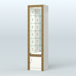 Витрина с декором и стеклянными полками №ВБА-504С, Белый