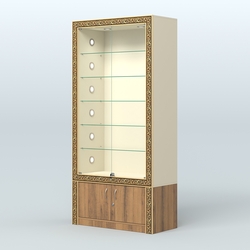 Витрина отдельно-стоящая с декором №ВБА-501С, Крем Вайс + Орех