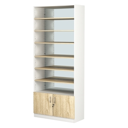 Стеллаж из ДСП с 6-ю полками 400x900 мм серии LEVEL-6 №14-2 (З/C - ЗЕРКАЛО), Белый + Дуб Сонома