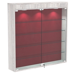 Настенная витрина с бархатом серии БАРОН №4-4А (четыре полки), Ясень Анкор светлый + 07 Red