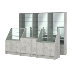 Комплект витрин с регулировочными полками NE-6 №12-2 и прилавков ЭК-7, Метрополитан Грей