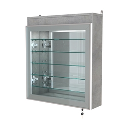 Витрина настенная №1-8А с пятью полками, подсветкой и зеркалом серии Collecto, Бетон Чикаго светло-серый F186 ST9