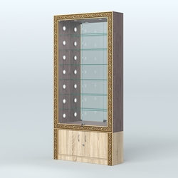 Витрина с декором и зеркальной задней стенкой №ВБА-32С, Ясень Анкор темный и Дуб Сонома