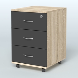 Тумба мобильная с 3 ящиками и замком Индиго Вуд, цвет дуб светлый + белый, Дуб Сонома + Черный
