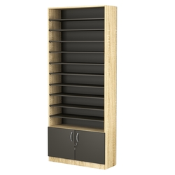 Стеллаж из ДСП с 10-ю полками 300x900 мм серии LEVEL-10 №12 (З/C - ДВП), Дуб Сонома + Черный