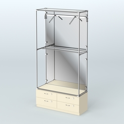 Торговая система ХРОМ (задняя стенка - зеркало) 1200 мм №4-2 с тумбой Т-14 и поручнями, Крем Вайс