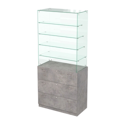 Прилавок с верхним стеклянным каркасом Селена-9, Бетон Чикаго светло-серый F186 ST9