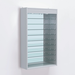 Витрина настенная №202-8Г открытая с девятью полками и зеркальной стенкой, Серый