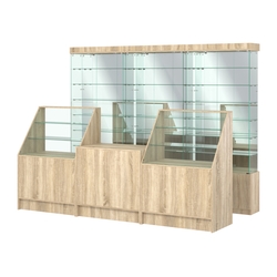 Комплект стеклянных витрин ИС-32 и прилавков ЭК-7, Дуб сонома