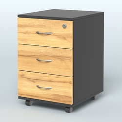 Тумба мобильная с 3 ящиками и замком Индиго Вуд, цвет дуб светлый + белый, Черный и Дуб Золотистый U1148