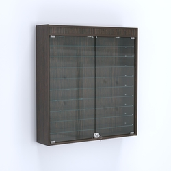 Витрина настенная №204-7А с фризом и девятью стеклянными полками, Дуб Венге