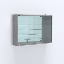 Витрина настенная №203-6А широкая зеркальная с пятью стеклянными полками, Бетон Чикаго светло-серый F186 ST9