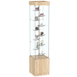 Квадратная стеклянная торговая витрина с маленькими прозрачными полочками Фрактал №2-2, Дуб сонома