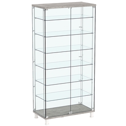 Витрина РОНДО с регулировочными полками №4-5-РЕГ на ножках (задняя стенка стекло), Бетон Чикаго светло-серый F186 ST9