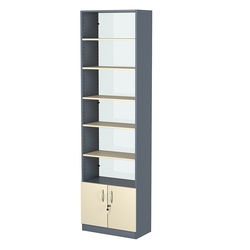 Стеллаж из ДСП с 5-ю полками 300x600 мм серии LEVEL-5 №5-1 (З/C - СТЕКЛО), Темно-серый + Крем Вайс