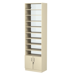 Стеллаж из ДСП с 8-ю полками 350x600 мм серии LEVEL-8 №6-1 (З/C - СТЕКЛО), Крем Вайс