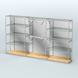 Торговая система ХРОМ (задняя стенка - зеркало) 3600 мм с прозрачными полками и поручнями №6, Дуб Золотистый