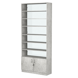 Стеллаж из ДСП с 6-ю полками 300x900 мм серии LEVEL-6 №12-1 (З/C - СТЕКЛО), Метрополитан Грей