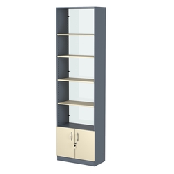 Стеллаж из ДСП с 4-мя полками 300x600 мм серии LEVEL-4 №5-1 (З/C - СТЕКЛО), Темно-серый + Крем Вайс