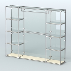 Торговая система ХРОМ (задняя стенка - стекло) 3600 мм с зеркальными полками и поручнями №3, Крем Вайс