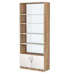 Стеллаж из ДСП с 4-мя полками 350x900 мм серии LEVEL-4 №13-1 (З/C - СТЕКЛО), Дуб Канзас коричневый + Белый