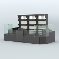 Пристенный павильон со стеклянными прилавками под выкладку хлеба и выпечки №2, Дуб Венге + Белый