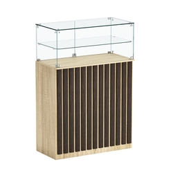 Торговый прилавок прямоугольный с планками и одной полкой ПРИЛИВ №2, Дуб Сонома + Дуб Венге