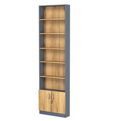 Стеллаж из ДСП с 5-ю полками 150x600 мм серии LEVEL-5 №2 (З/C - ДВП), Темно-серый и Дуб Золотистый