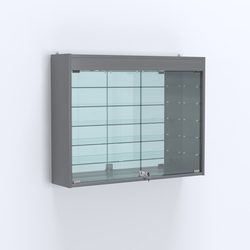 Витрина настенная №203-8А широкая с подсветкой, стеклянными полками и зеркалом, Темно-Серый