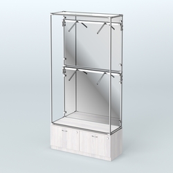 Торговая система ХРОМ (задняя стенка - зеркало) 1200 мм №3-3 с тумбой Т-15 и поручнями, Ясень Анкор светлый