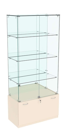 Витрина Кристалл №7 прямоугольная (задняя стенка - зеркало), Крем Вайс