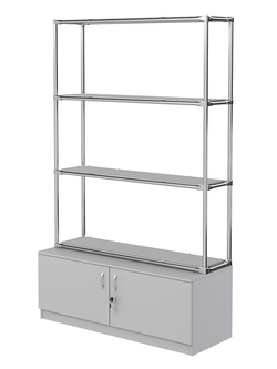 Хромированный стеллаж с полками ДСП 16мм №2 с тумбой Т-21, Серый