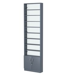 Стеллаж из ДСП с 8-ю полками 150x600 мм серии LEVEL-8 №2-1 (З/C - СТЕКЛО), Темно-Серый